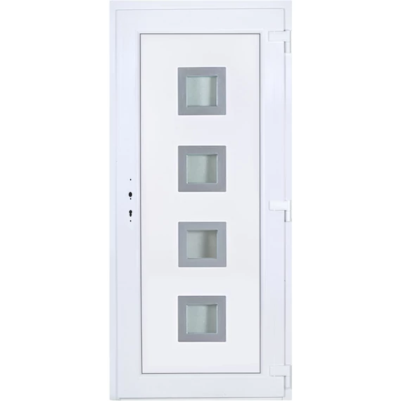 Műanyag bejárati ajtó 100x210 jobbos Tampa 4 üveges 3 rétegű üveggel extra vastag hőszigetelt panellel 5 kamrás fehér