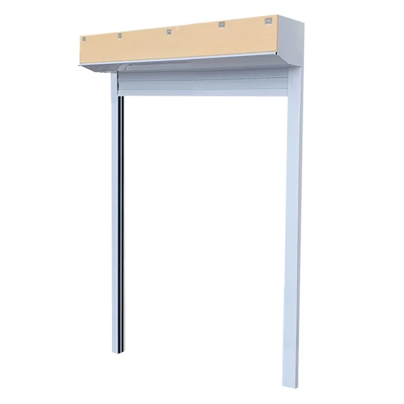 Külső vakolható tokos aluminium redőny 180x240 erkélyajtóhoz, balos, fehér színben, kézi gurtnis működtetéssel 