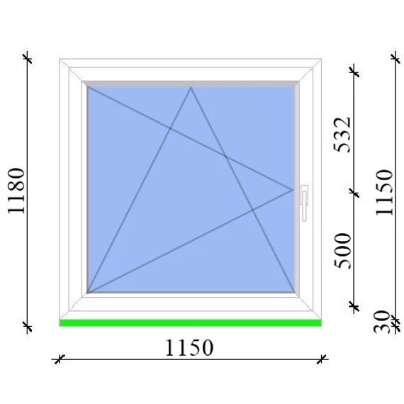 Műanyag ablak 120x120 Salamander 2 rétegű üveggel bukó nyíló balos fehér 5 kamrás