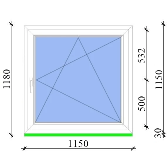 Műanyag ablak 120x120 Salamander 2 rétegű üveggel bukó nyíló jobbos fehér 5 kamrás