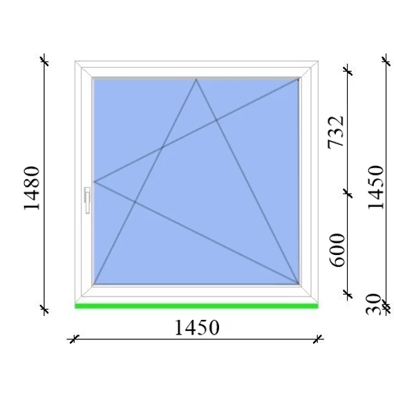 Műanyag ablak 150x150 Salamander 2 rétegű üveggel bukó nyíló jobbos fehér 5 kamrás
