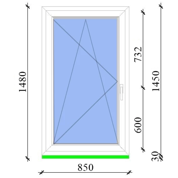 Műanyag ablak 90x150 Salamander 2 rétegű üveggel bukó nyíló balos fehér 5 kamrás