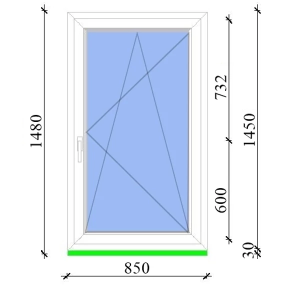 Műanyag ablak 90x150 Salamander 2 rétegű üveggel bukó nyíló jobbos fehér 5 kamrás