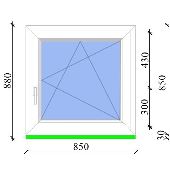 Műanyag ablak 90x90 Salamander 2 rétegű üveggel bukó nyíló jobbos fehér 5 kamrás