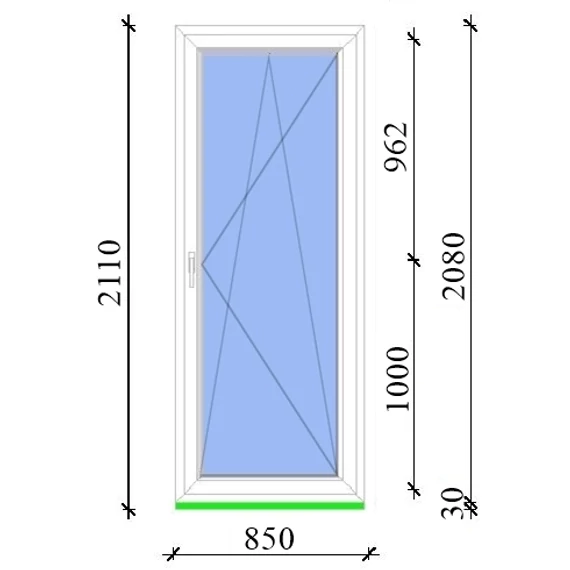 Műanyag erkélyajtó 90x210 Salamander 2 rétegű üveggel bukó nyíló jobbos fehér 5 kamrás