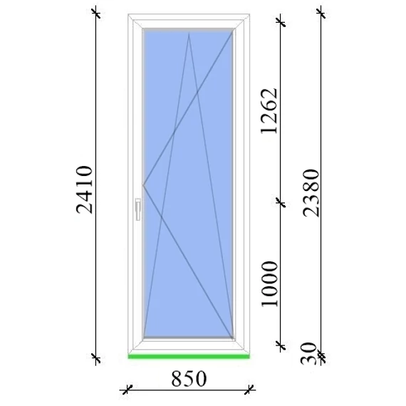 Műanyag erkélyajtó 90x240 Salamander 2 rétegű üveggel bukó nyíló jobbos fehér 5 kamrás