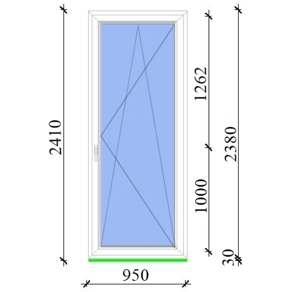 Műanyag erkélyajtó 100x240 Salamander 3 rétegű üveggel bukó nyíló jobbos fehér 5 kamrás