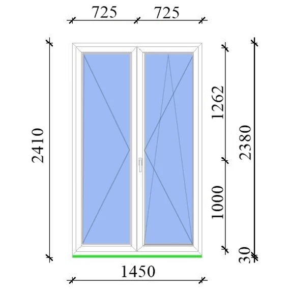 Műanyag erkélyajtó 150x240 Salamander 3 rétegű üveggel középen nyíló bukó nyíló jobbos fehér 5 kamrás