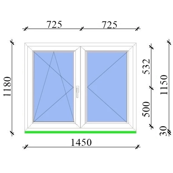 Műanyag ablak 150x120 Salamander 3 rétegű üveggel középen nyíló bukó nyíló jobbos fehér 5 kamrás