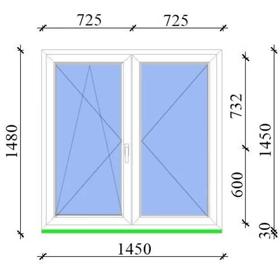 Műanyag ablak 150x150 Salamander 2 rétegű üveggel középen nyíló bukó nyíló balos fehér 5 kamrás