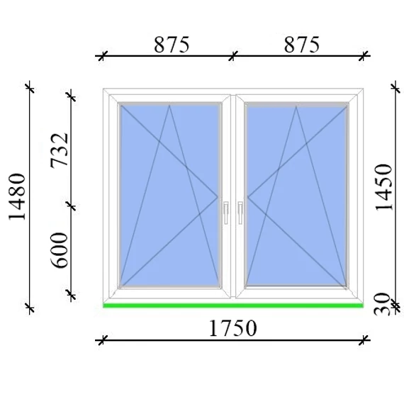Műanyag ablak 180x150 Salamander 2 rétegű üveggel középen nyíló bukó nyíló jobbos fehér 5 kamrás