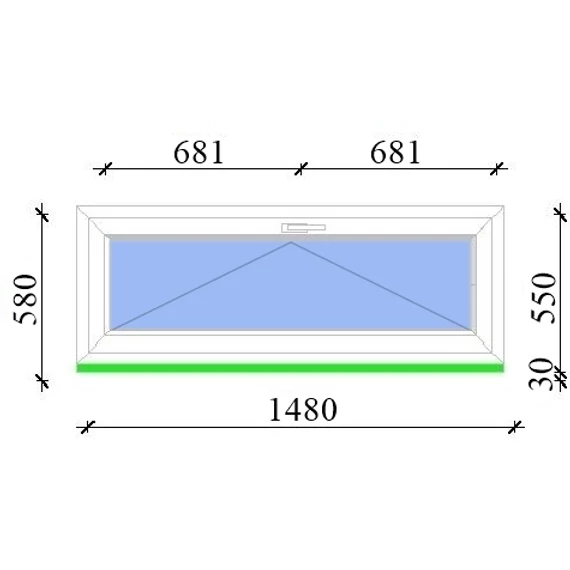 Műanyag ablak 150x60 Salamander 2 rétegű üveggel bukó fehér 5 kamrás